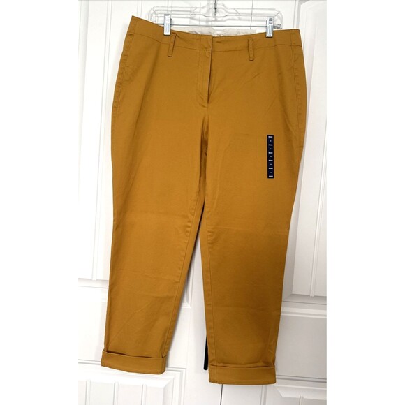 Lands' End Pants - NWT Womens Lands End Cropped Straight Leg Pants Mustard Stretch Preppy Dressy 14